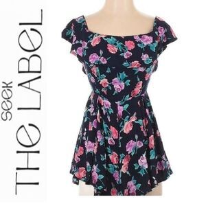 SEEK the Label Womens Ruffle Navy Pink Floral Romper Size Small S